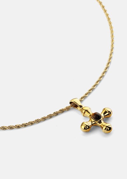Emerald Cross Brown Collar – 18k Chapado en oro