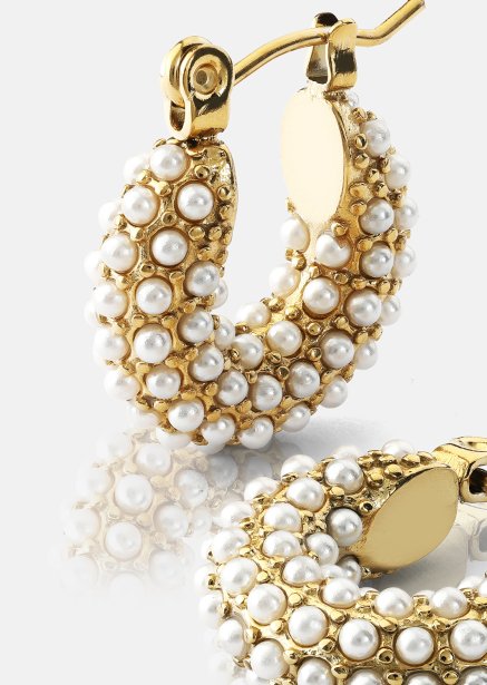 Chunky Pearl Hoop Pendiente - 18k Chapado en oro