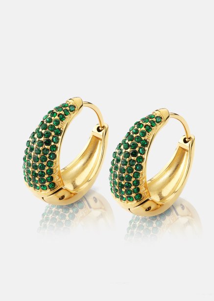 Örhänge Green Crystal Hoop - 18k Gold Plated