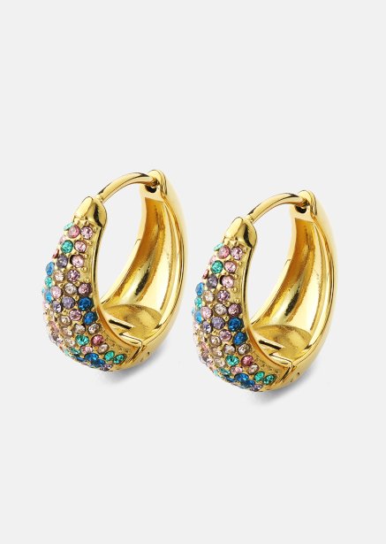 Pendiente Multicolor Crystal Bold Hoops- 18k Chapado en oro