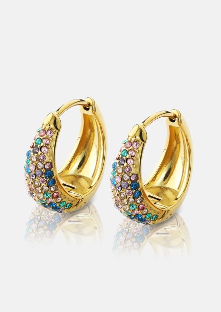 Pendiente Multicolor Crystal Bold Hoops- 18k Chapado en oro