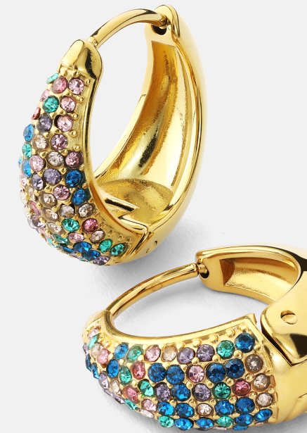 Pendiente Multicolor Crystal Bold Hoops- 18k Chapado en oro