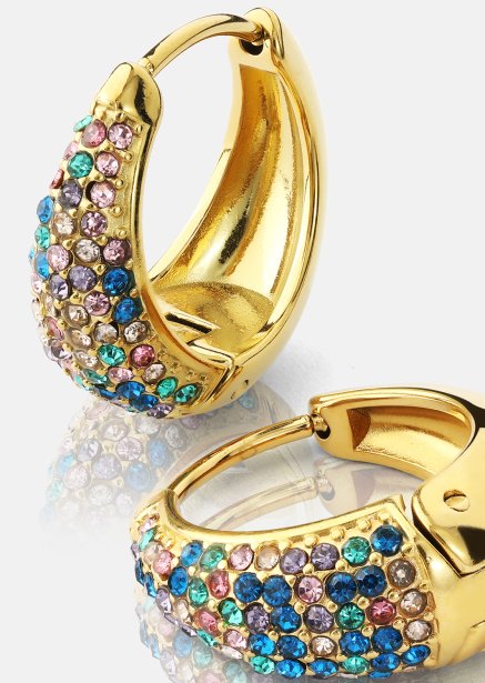 Pendiente Multicolor Crystal Bold Hoops- 18k Chapado en oro