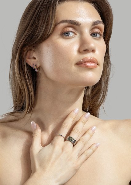 Anillo Green Lumière - Chapado en plata