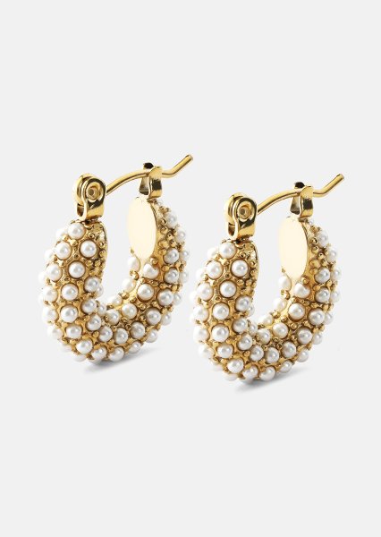 Chunky Pearl Hoop Pendiente - 18k Chapado en oro