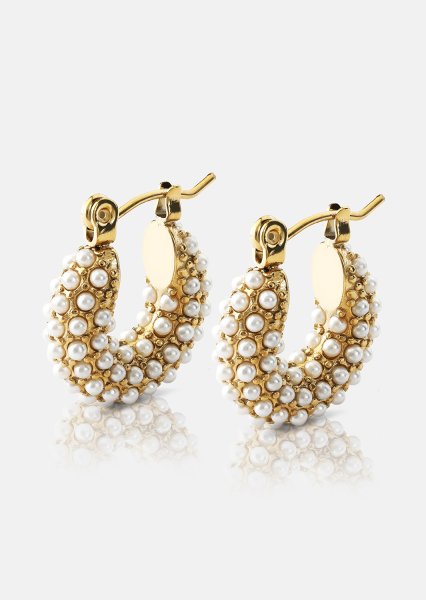 Chunky Pearl Hoop Pendiente - 18k Chapado en oro