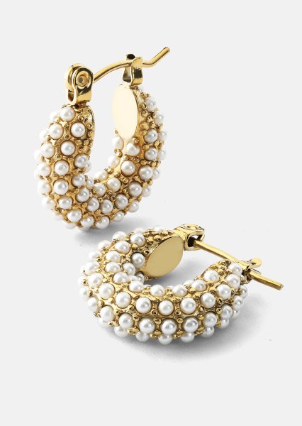 Chunky Pearl Hoop Pendiente - 18k Chapado en oro