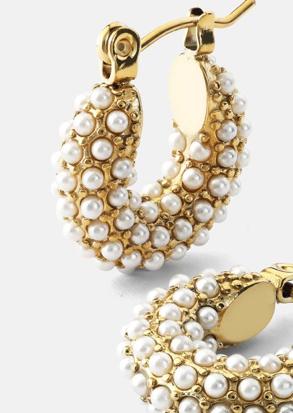 Chunky Pearl Hoop Pendiente - 18k Chapado en oro