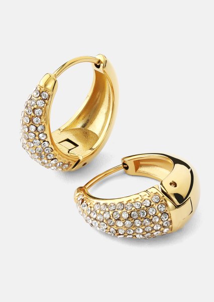 Pendiente White Crystal Bold Hoops - 18k Chapado en oro