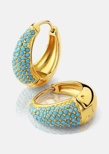 Pendiente Turquoise Crystal Bold Hoops - 18k Chapado en oro