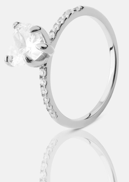 Heartlight Solitaire Anillo - Chapado en plata