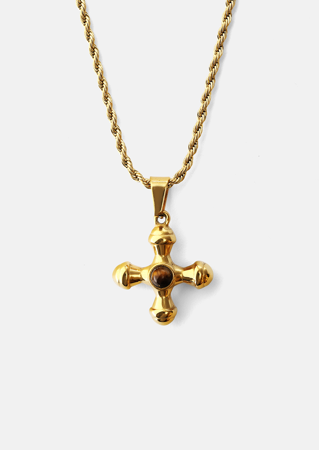 Emerald Cross Brown Collar – 18k Chapado en oro
